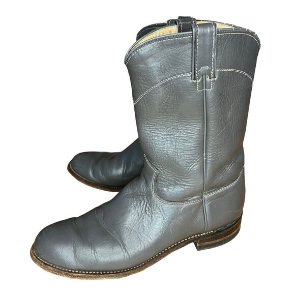 J Chisholm Gray Leather Roper Boot Womens 9.5M Style L105 USA Excellent! - Picture 3 of 5